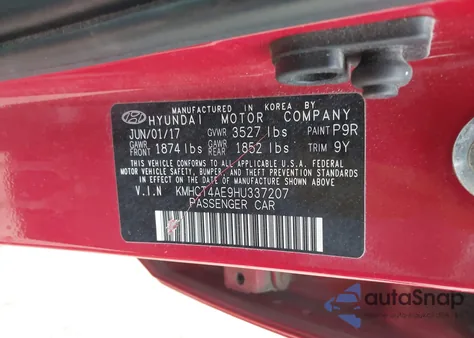 2017 Hyundai Accent Se z USA, uszkodzony, nr VIN KMHCT4AE9HU337207